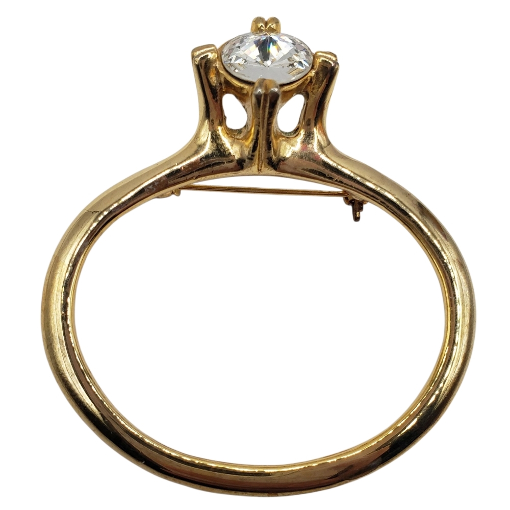 🔷️Elegant Gold tone Brooch Ring Clear Stone Solitaire - Picture 10 of 10